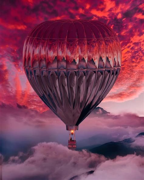 Hermosos Globos Aerostáticos Sobre El Cielo Rojo Al Atardecer Foto Premium