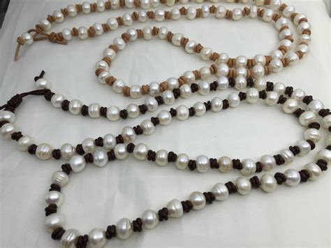 Freshwater Pearl And Leather Necklacebaroque Freshwater Pearl Etsy