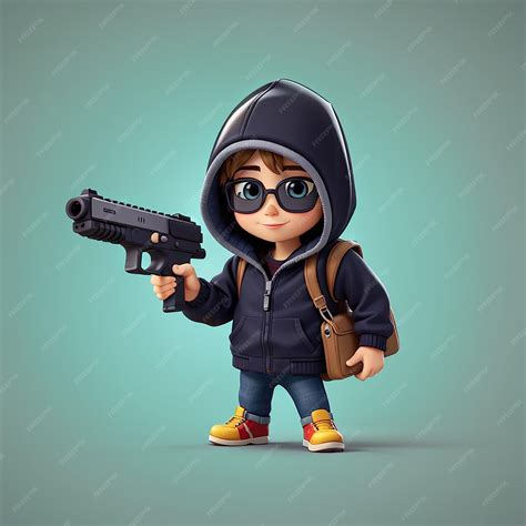 Premium Photo Cute Hacker Holding Gun Cartoon Vector Icon