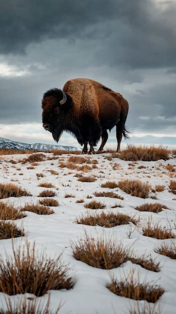 Vista De Un Majestuoso Bisonte En Su H Bitat Natural Durante Un D A De