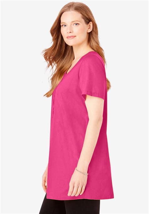 Perfect Short Sleeve Scoop Neck Henley Tunic Woman Within