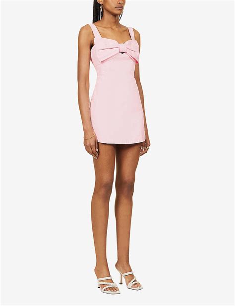 Self Portrait Bow Embellished Sleeveless Denim Mini Dress In Pink Endource