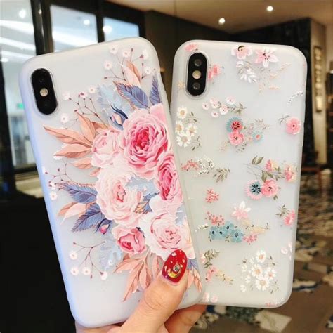 3D Flower Silicon Phone Case For IPhone Rose Floral Leaves Soft TPU