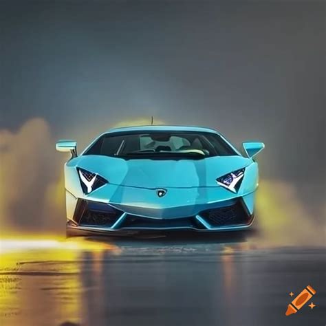 Sleek Blue Lamborghini Aventador With Yellow Glowing Lines On Craiyon