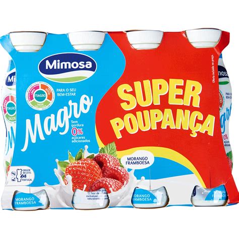 Iogurte Líquido Magro de Morango e Framboesa Pack 8 embalagem 156 ml