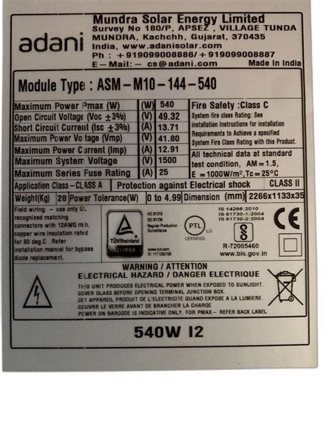 Adani Bifacial Nondcr Mono Perc Half Cut Solar Pv Modules V At