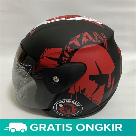 Helm Evo Spartan Merah Doff Half Face Nouvo SNI Dewasa Motif Bukan