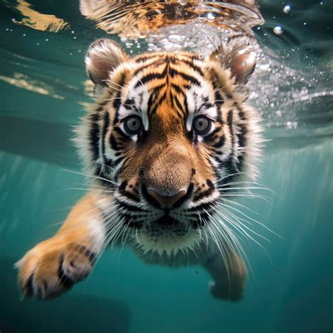 Tiger Cub Swimming Underwater Stock Illustration - Illustration of ...