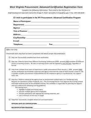 Fillable Online State Wv Advanced Certification Registration Form