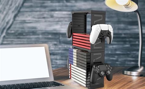 Feiuan Game Storage Tower For Ps5 Ps4 Double Layer Multifunctional Organizer 24 Game Disc Boxes