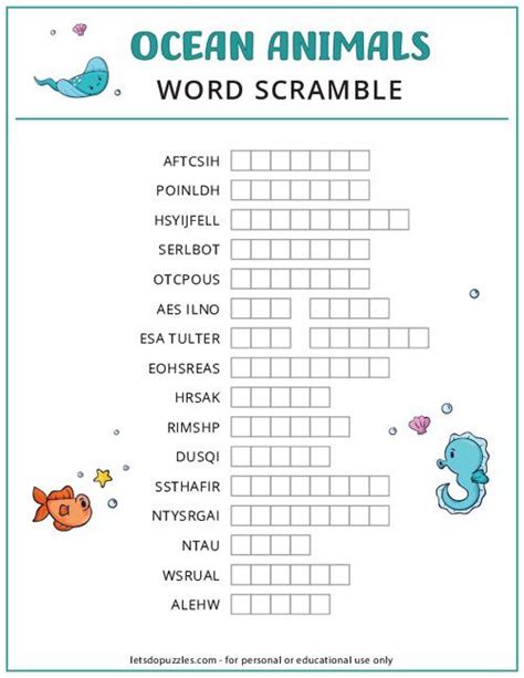 The Ocean Animals Word Scramble Is An Easy And Fun Activity For Kids To