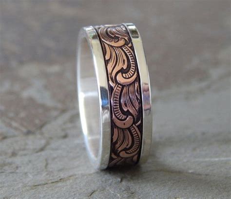 85mm Paisley Silver Copper Wedding Band Mens Wedding Band Etsy Copper Wedding Band