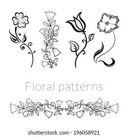 Collection Vector Stylish Black White Flowers Stock Vector Royalty