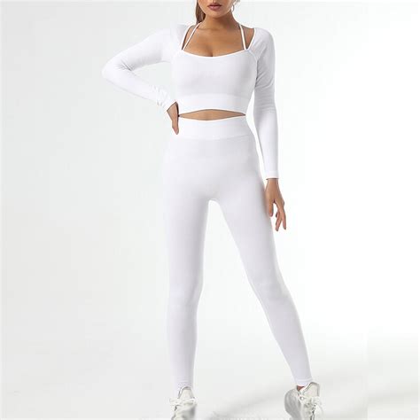 CZGUKE Seamless High Waist Leggings And Sports Long Sleeve Yoga Outfits