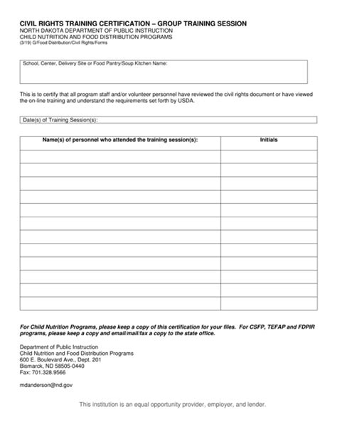 North Dakota Civil Rights Training Certification - Group Training Session - Fill Out, Sign ...