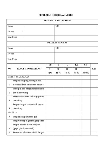 Form Penilaian Kinerja Ahli Gizi Pdf