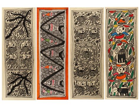 Traditional Madhubani Paintings (Set of 4) | Madhubani Painting ...