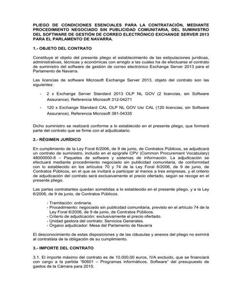 Pliego De Condiciones Esenciales Del Contrato