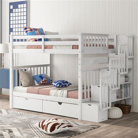 Full over Full Convertible Bunk Beds with Storage, Wooden Frame, 6 ...