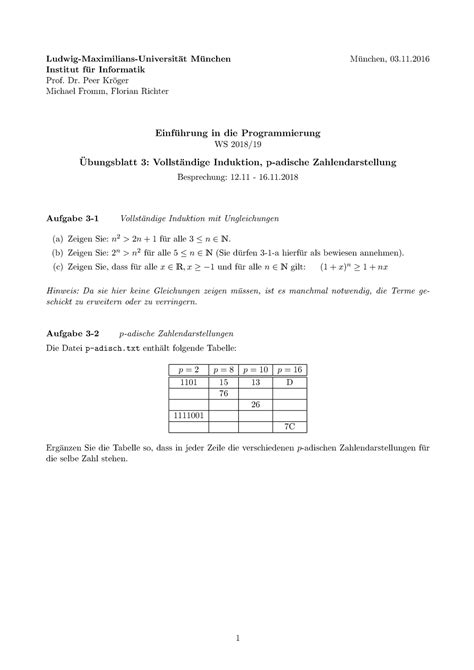 Übungsblatt 03 Lösung EiP Ludwig Maximilians Universit at Mu nchen