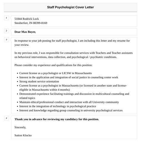 Staff Psychologist Cover Letter Velvet Jobs