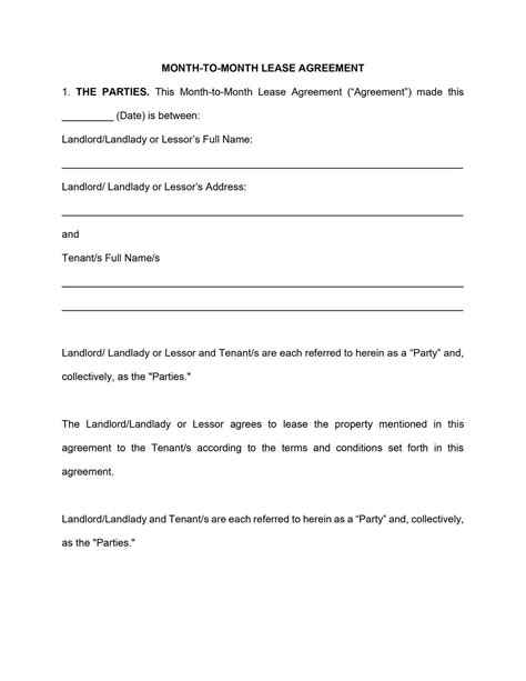 California Month To Month Lease Agreement Template