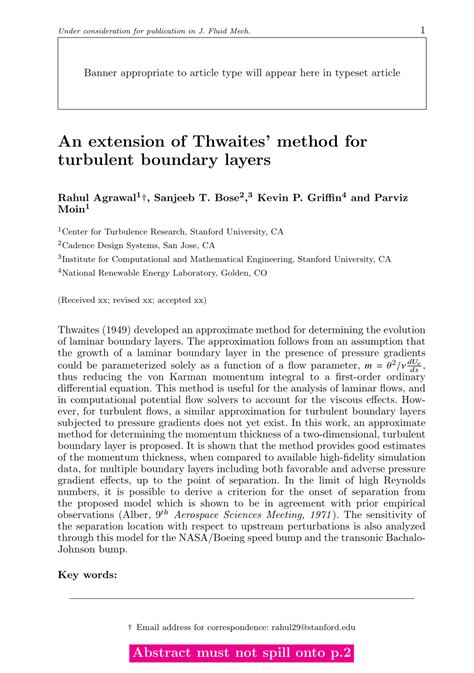 extension  thwaites method  turbulent boundary layers