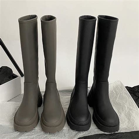 Sat N Al N Knee High Chelsea Boots Winter Shoes Chunky Women