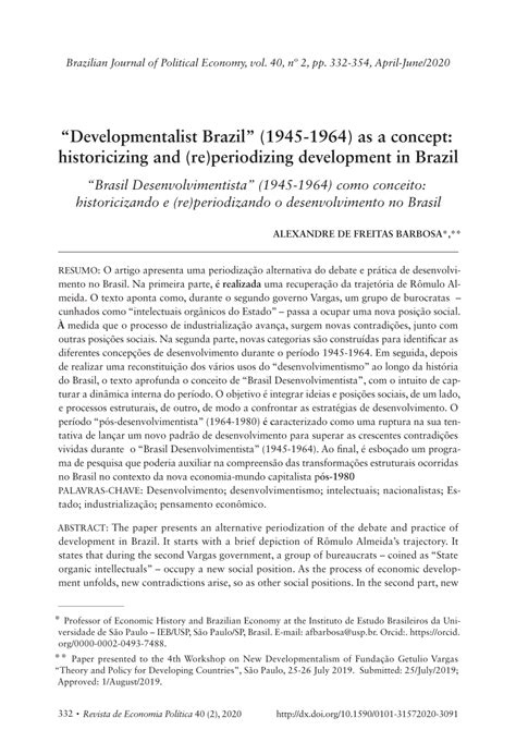 Pdf Developmentalist Brazil As A Concept Historicizing