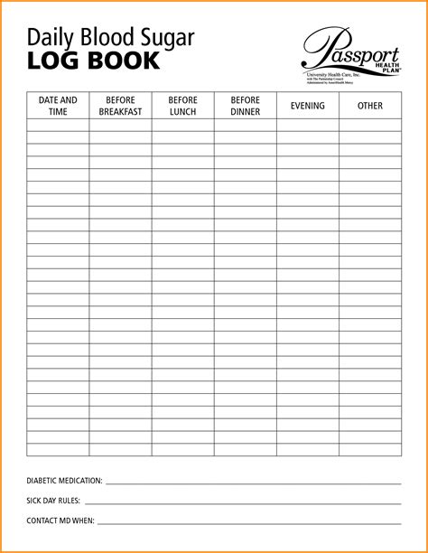 Diabetes Log Sheet Free Printable