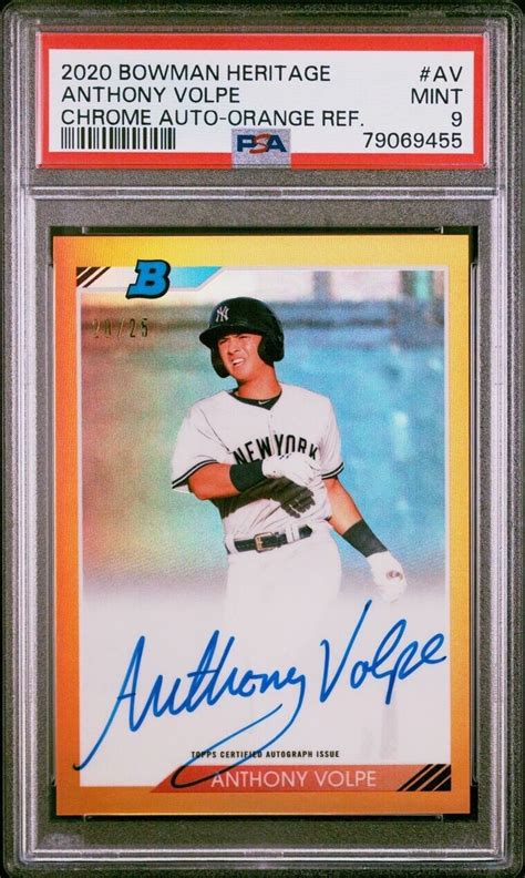 2020 Bowman Heritage Chrome Anthony Volpe Orange Auto 25 PSA 9 EBay