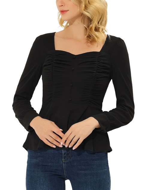 Allegra K Long Sleeve Peplum Ruched Tops