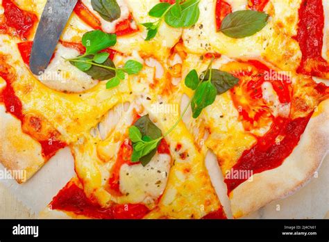 Italian Traditional Pizza Margherita Tomato Mozzarella And Basil Stock