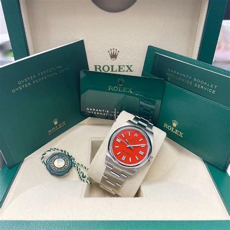 Rolex Unworn Oyster Perpetual Mm Coral Red Dial For