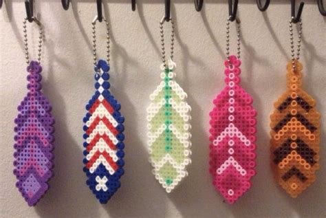 Feather Key Chain Perler Beads Designs Diy Perler Beads Hama Beads