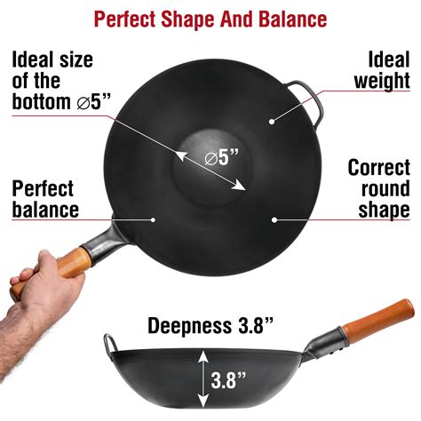 13 5 Inch Pre Seasoned Black Carbon Steel Wok With Flat Bottom Yosukata