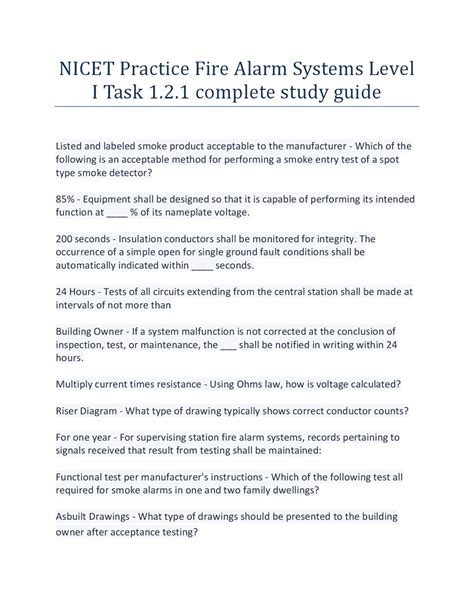 Nicet Practice Fire Alarm Systems Level I Task Complete Study