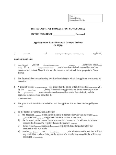 Application For Extra Provincial Grant Of Probate Doc Template