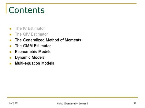 Econometrics Lecture 6 Gmmestimator And Econometric Models Contents