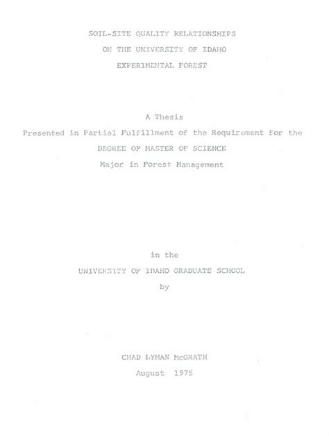 Soil Site Quality Relationships On The University Of Idaho Experimental