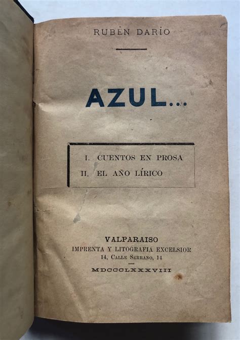 Azul by Ruben Dario Bien Encuadernación de tapa dura 1888 1ª Edición