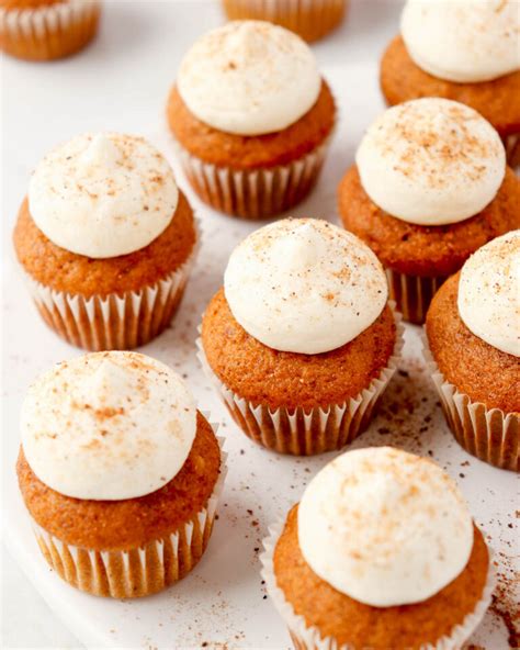 Mini Pumpkin Cupcakes With Cream Cheese Frosting Knead Some Sweets