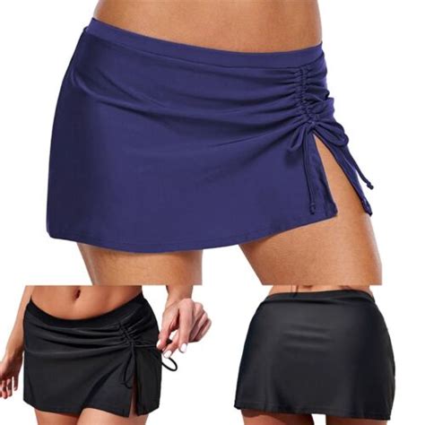 For Womens High Waisted Swim Skirt Solid Color Bikini Bottoms For