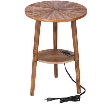 Round Side Table With Charging Station Mid Century Modern Nightstand