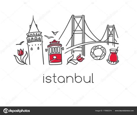 Modern Vector Illustration Istanbul Hand Drawn Doodle Turkish Symbols