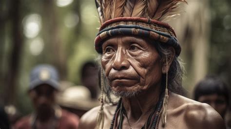 Premium AI Image An Indigenous Man With A Feather Headdress And A