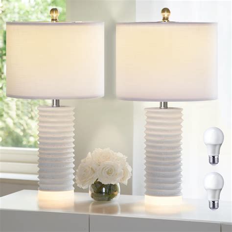 Table Lamps for Bedroom Set of 2, White Resin Table Lamps for Living ...