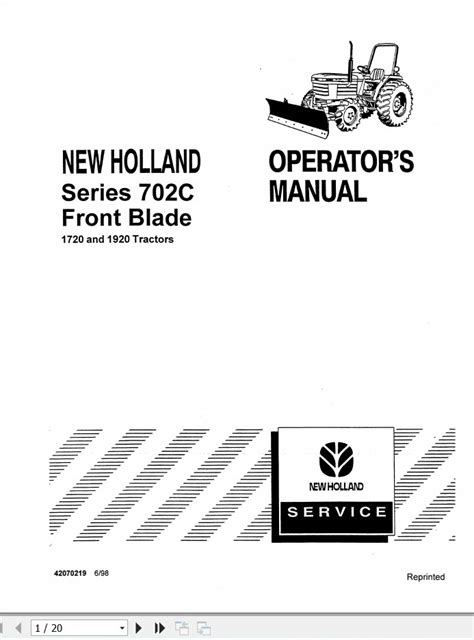 New Holand Tractor 702C Front Blade Operator S Manual 42070219