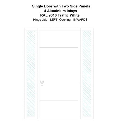 Single Door with Two Side Panels 4 Aluminium Inlays Traffic White