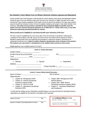 Fillable Online Non Resident Waiver Form For Veterans Spouse And